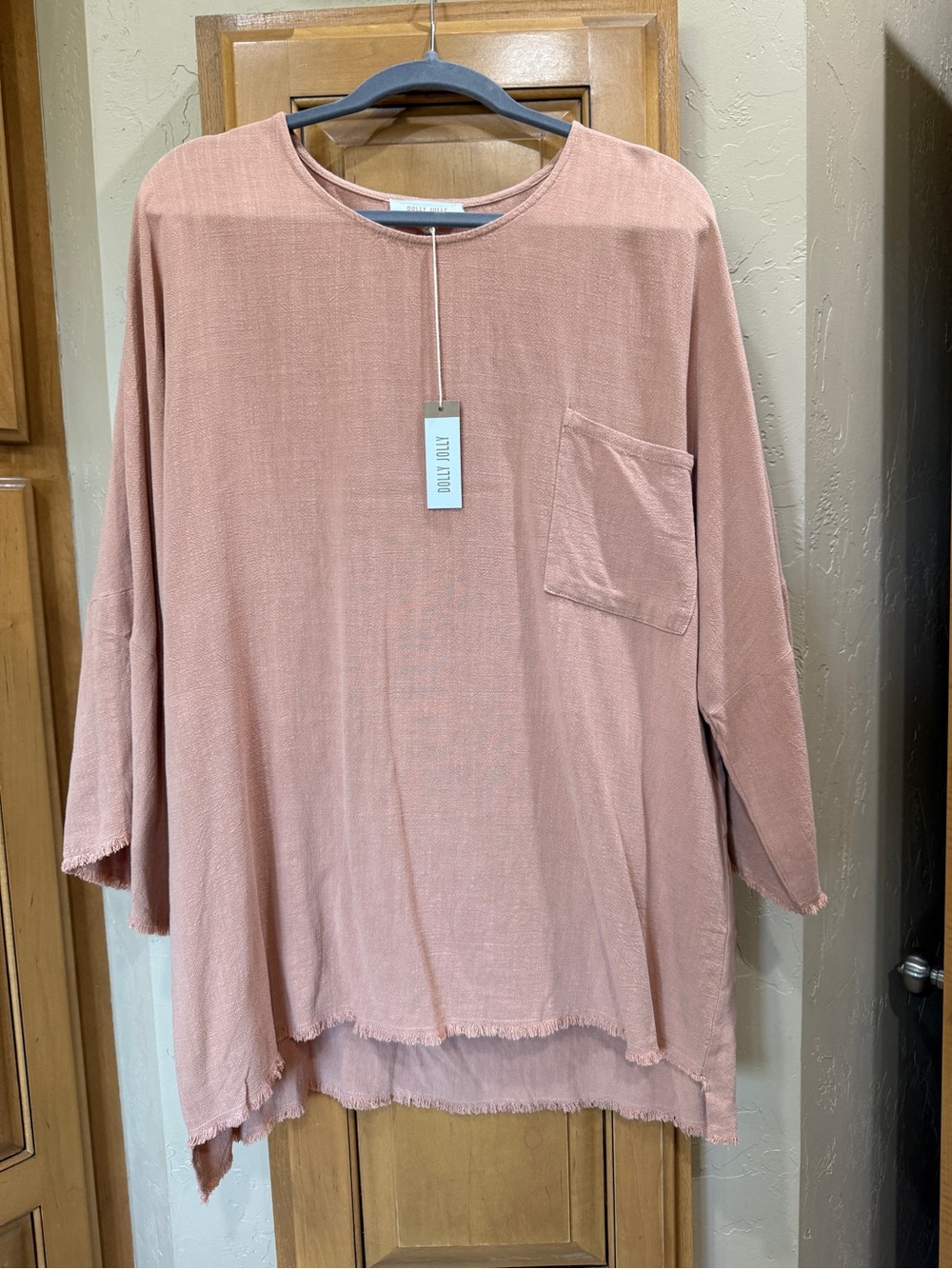 Boxy Oversized Tunic Top in Dusty Rose with Front Pocket